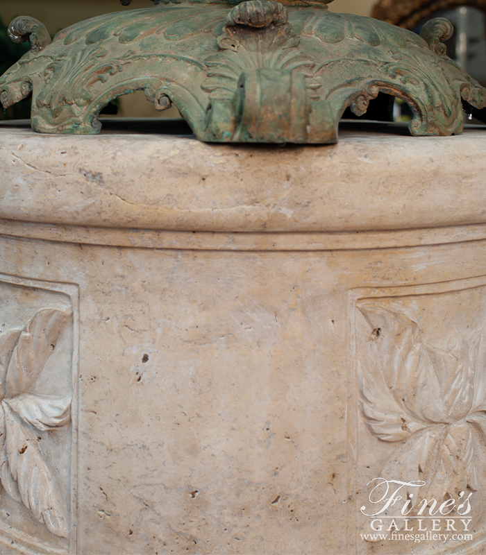 Marble Accessories  - Light Travertine Fountain Base With Accanthus Leaf Relief Work - MBS-320