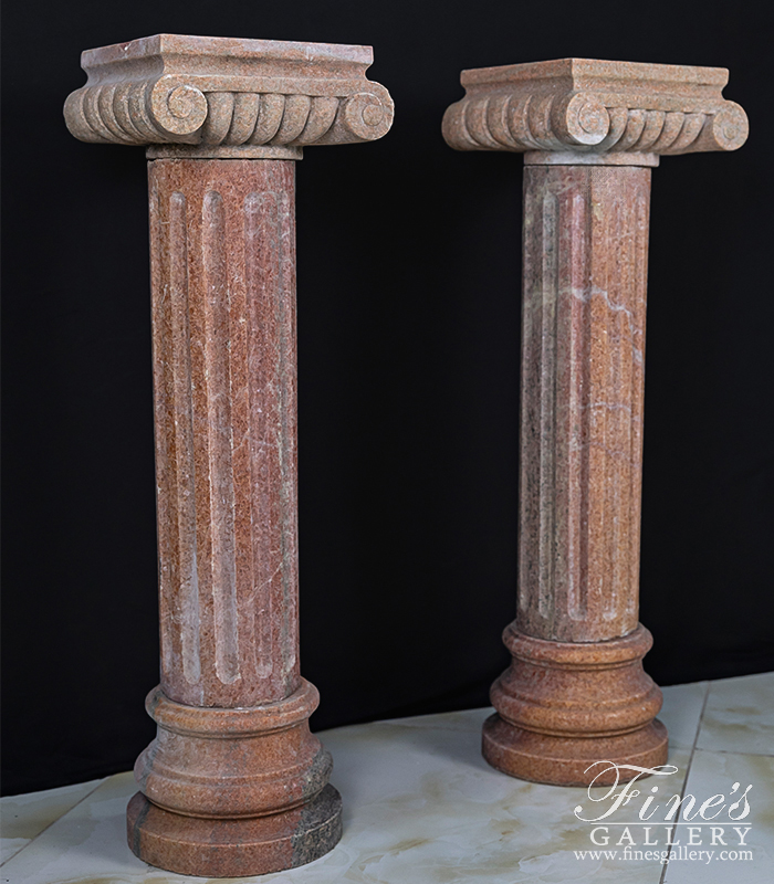 Marble Bases  - 3 Ft Tall Pedestal Pair In Red Granite - MBS-334