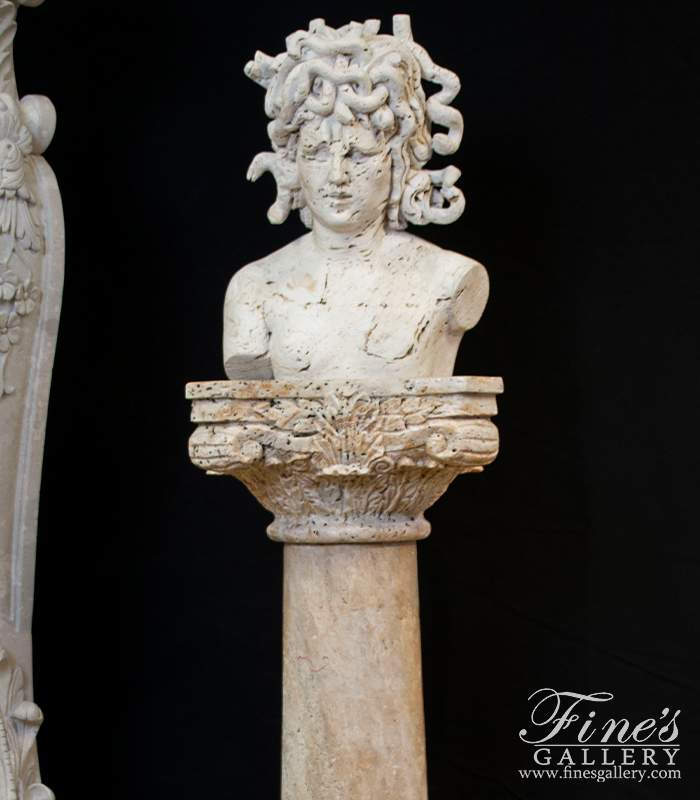 Marble Statues  - Italian Ivory Travertine Medusa Bust - MBT-471