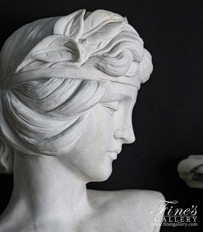 Marble Statues  - Statuary White Marble Bust Of An Art Nouveau Woman - MBT-474