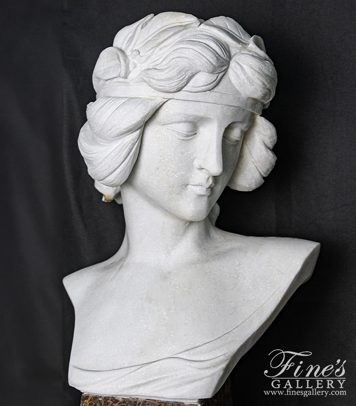 Marble Statues  - Statuary White Marble Bust Of An Art Nouveau Woman - MBT-474