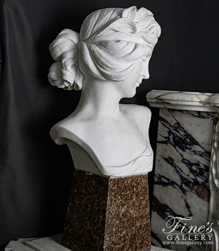 Marble Statues  - Statuary White Marble Bust Of An Art Nouveau Woman - MBT-474