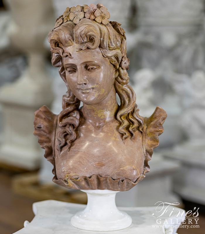 Marble Statues  - A Vintage Marble Bust Of A 19th Century Noblewoman  - MBT-505