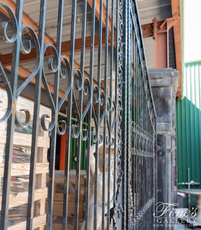 Marble Columns  - Wrought Iron Entry Gate With Natural Stone Posts - MCOL-343