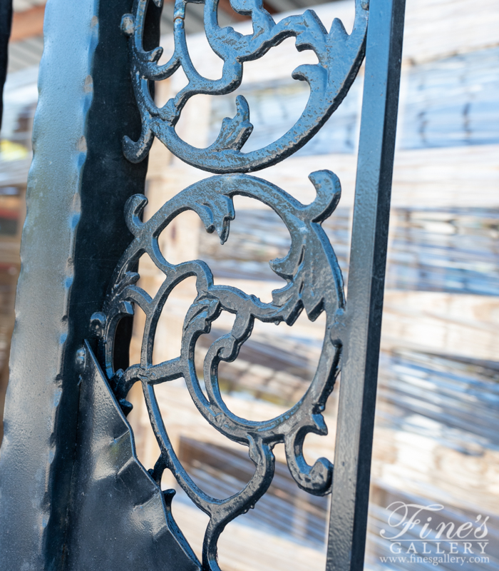 Marble Columns  - Wrought Iron Entry Gate With Natural Stone Posts - MCOL-343