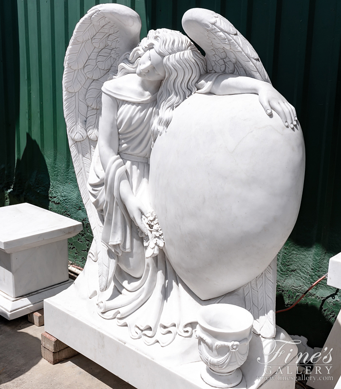 Marble Memorials  - Marble Angel W Heart Memorial - MEM-473