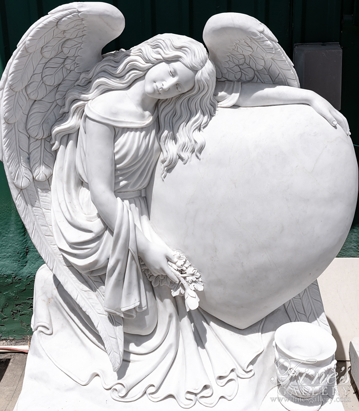 Marble Memorials  - Marble Angel W Heart Memorial - MEM-473