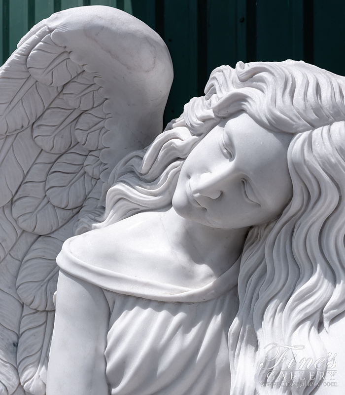 Marble Memorials  - Marble Angel W Heart Memorial - MEM-473