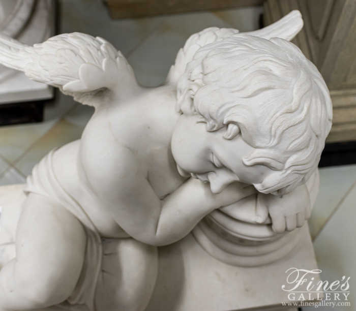 Marble Memorials  - Sleeping Cherub Angel Child Monument - MEM-483
