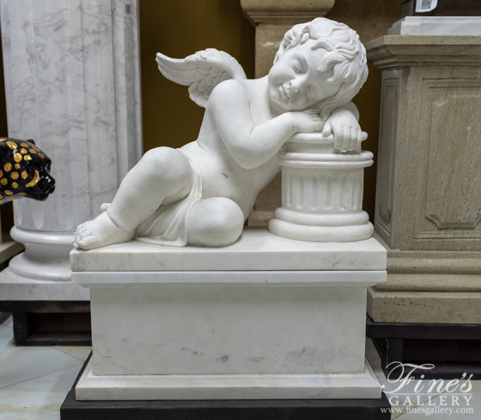 Marble Memorials  - Sleeping Cherub Angel Child Monument - MEM-483