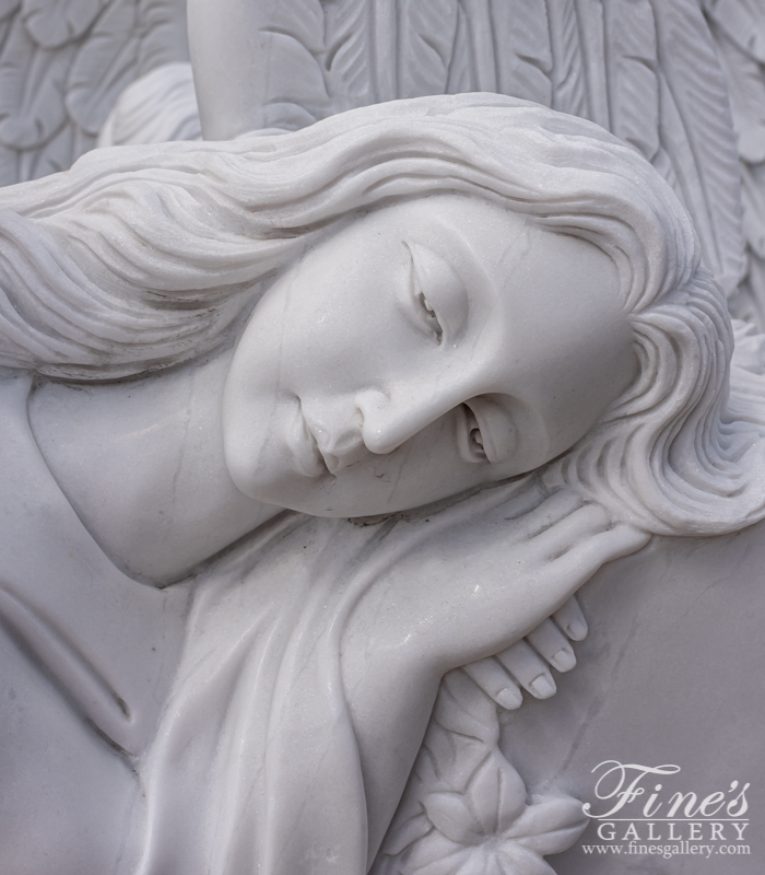 Marble Memorials  - White Marble Angel Memorial - MEM-488