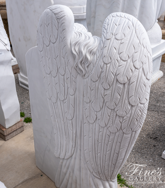 Marble Memorials  - White Marble Angel Memorial - MEM-488