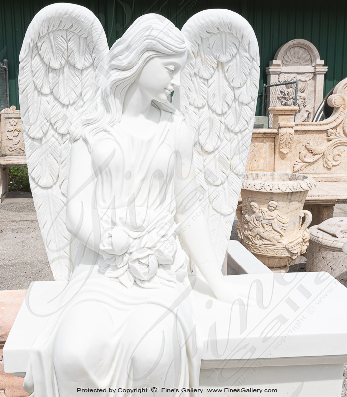 Marble Memorials  - Loving Angel Monument Bench - MEM-489