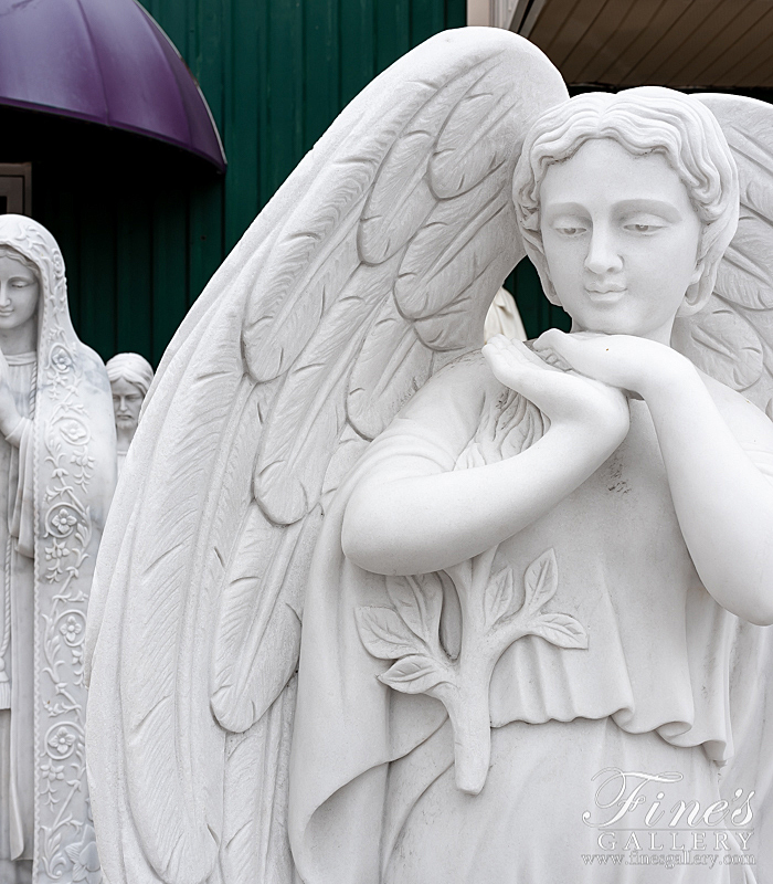 Marble Memorials  - Heart Shape Winged Marble Angel - MEM-508