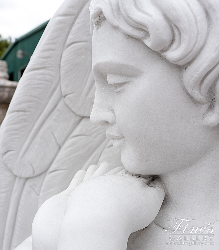 Marble Memorials  - Heart Shape Winged Marble Angel - MEM-508