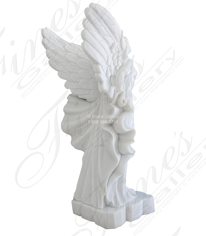 Marble Memorials  - Heavenly Marble Angel Memorial In Statuary White Marble - MEM-526