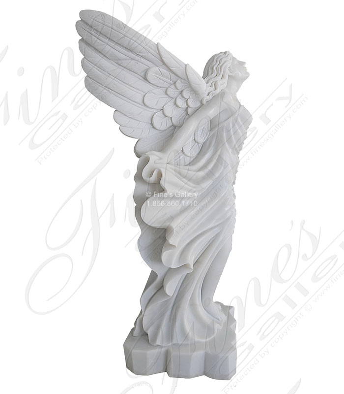 Marble Memorials  - Heavenly Marble Angel Memorial In Statuary White Marble - MEM-526