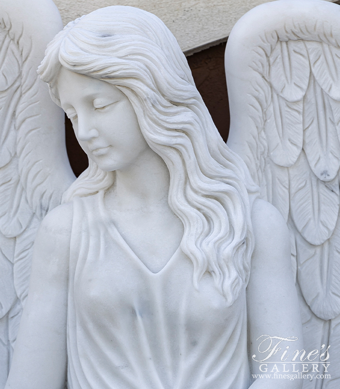 Marble Memorials  - Outstanding Quality Carved Marble Angel Monument, Sub Base And Urns - MEM-527