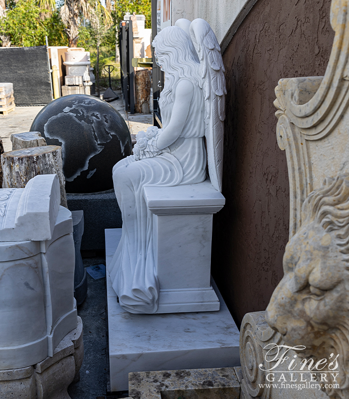 Marble Memorials  - Outstanding Quality Carved Marble Angel Monument, Sub Base And Urns - MEM-527