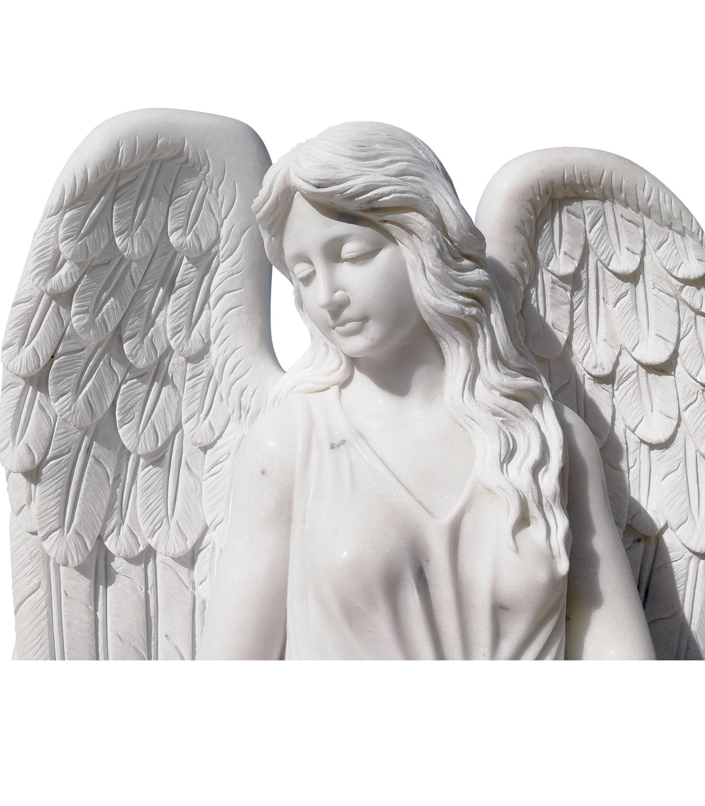 Marble Memorials  - Outstanding Quality Carved Marble Angel Monument, Sub Base And Urns - MEM-527