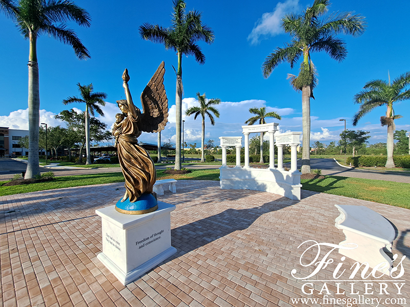 Marble Memorials  - Guardian Angel Of Freedom Bronze And Marble Monument - MEM-530