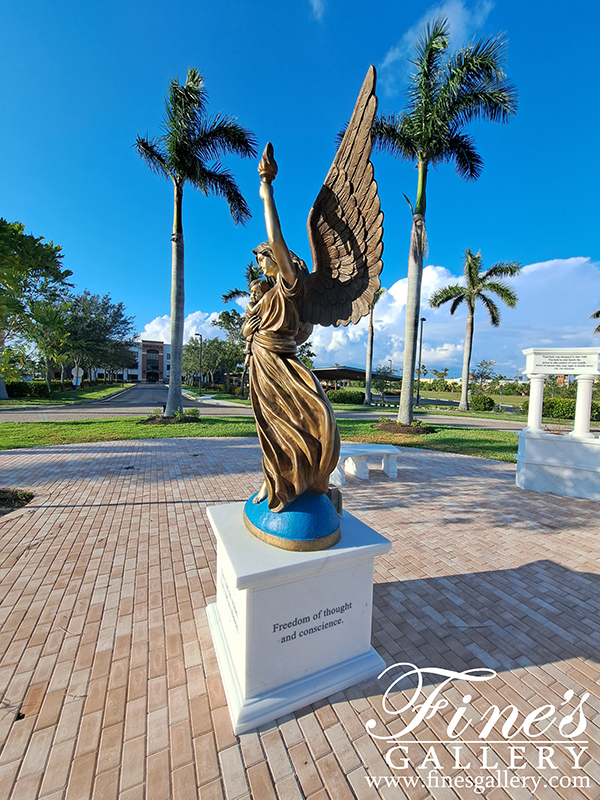 Marble Memorials  - Guardian Angel Of Freedom Bronze And Marble Monument - MEM-530