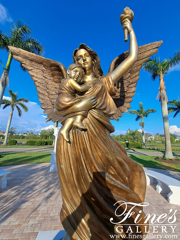 Marble Memorials  - Guardian Angel Of Freedom Bronze And Marble Monument - MEM-530