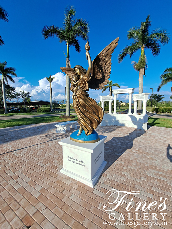 Marble Memorials  - Guardian Angel Of Freedom Bronze And Marble Monument - MEM-530