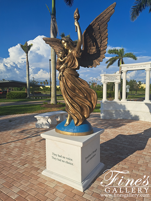 Marble Memorials  - Guardian Angel Of Freedom Bronze And Marble Monument - MEM-530