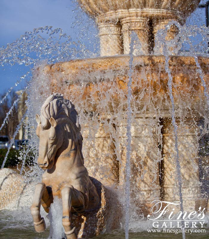 Marble Fountains  - Rearing Horses Grecian Marble Fountain - MF-1230