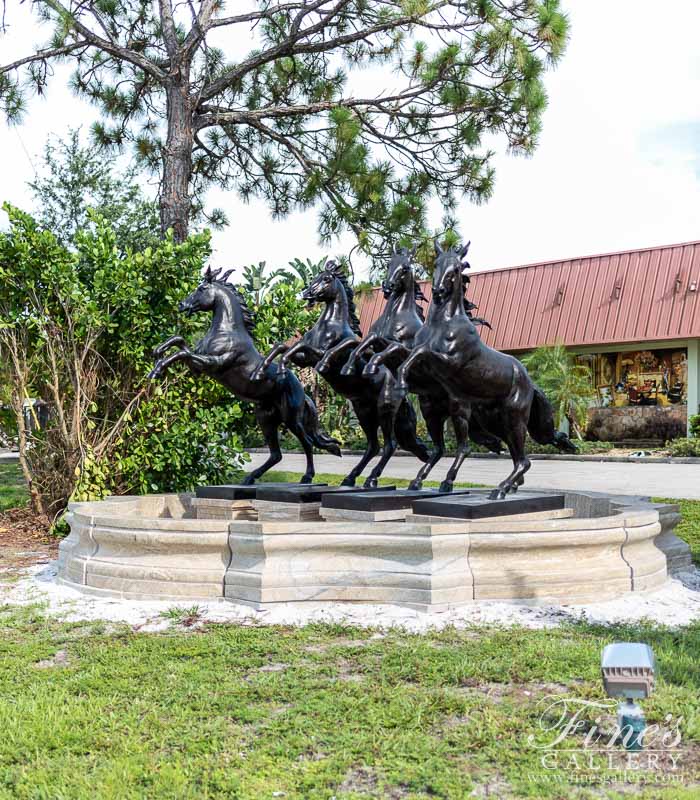 Marble Fountains  - Four Rearing Bronze Horses Fountain - MF-1334