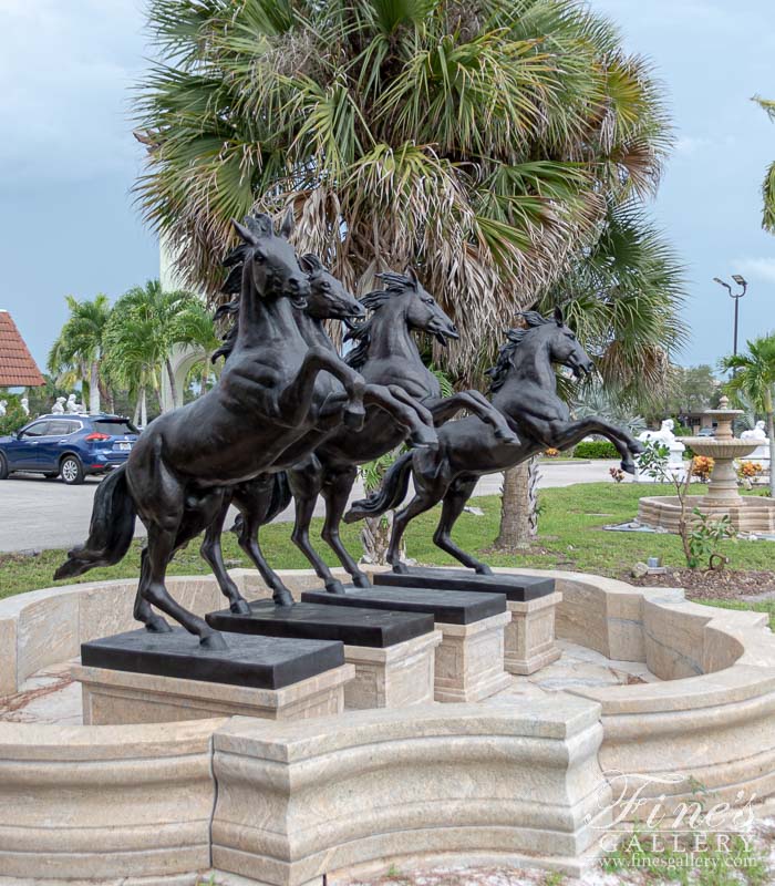 Marble Fountains  - Four Rearing Bronze Horses Fountain - MF-1334