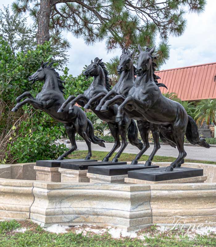 Search Result For Marble Fountains  - Four Rearing Bronze Horses Fountain - MF-1334
