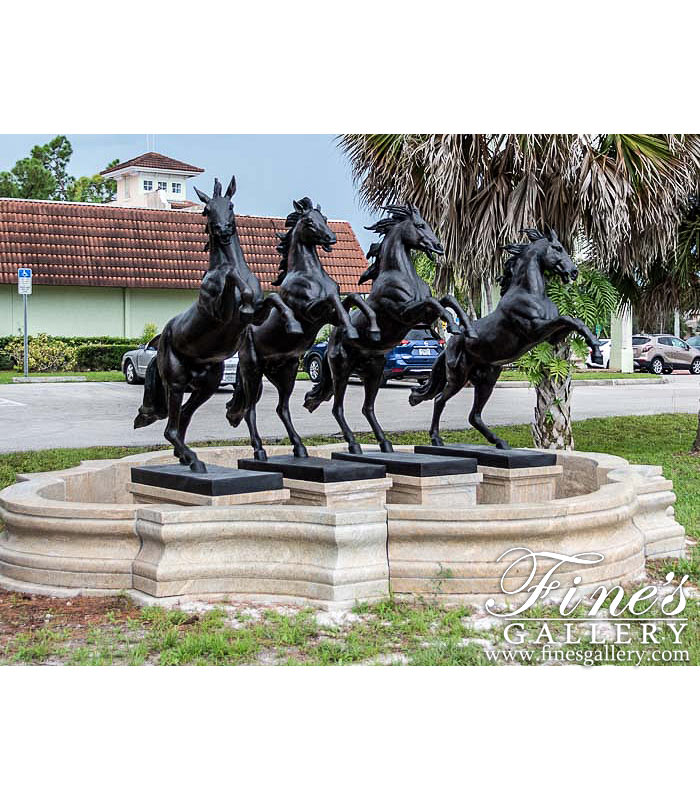 Search Result For Marble Fountains  - Four Rearing Bronze Horses Fountain - MF-1334