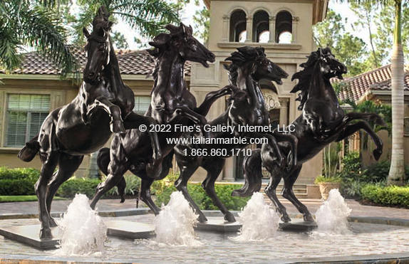 Search Result For Marble Fountains  - Four Rearing Bronze Horses Fountain - MF-1334