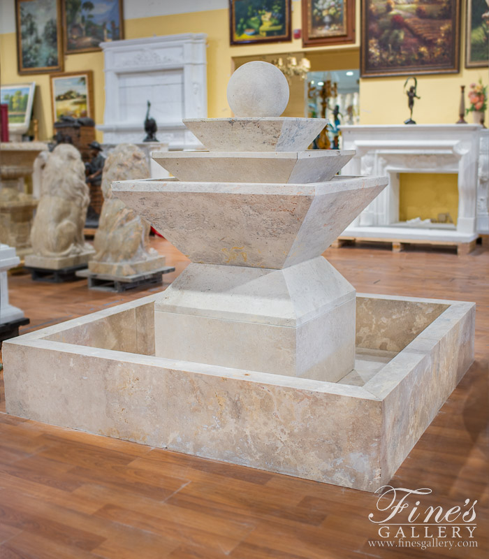 Marble Fountains  - Contemporary Square Shape Travertine Fountain - MF-1713