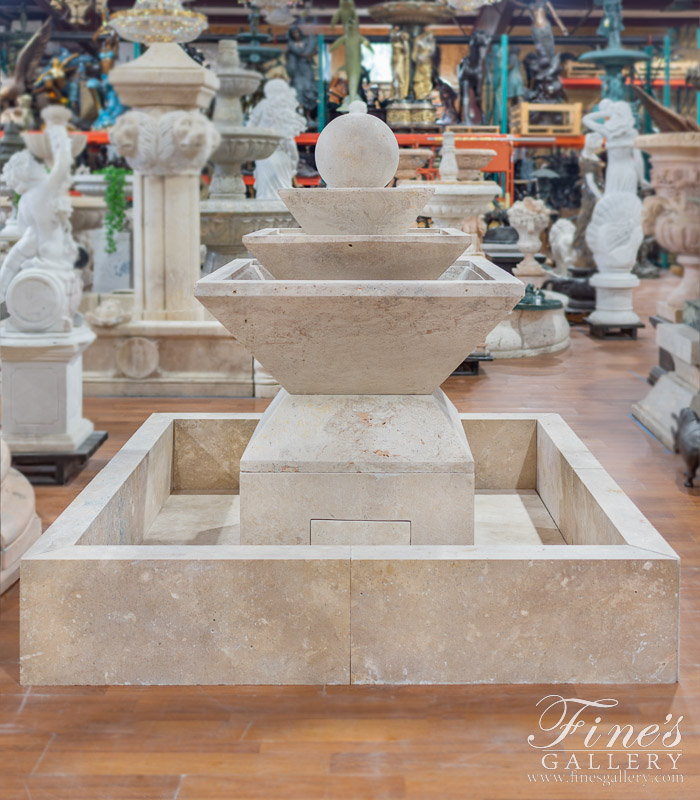 Marble Fountains  - Contemporary Square Shape Travertine Fountain - MF-1713