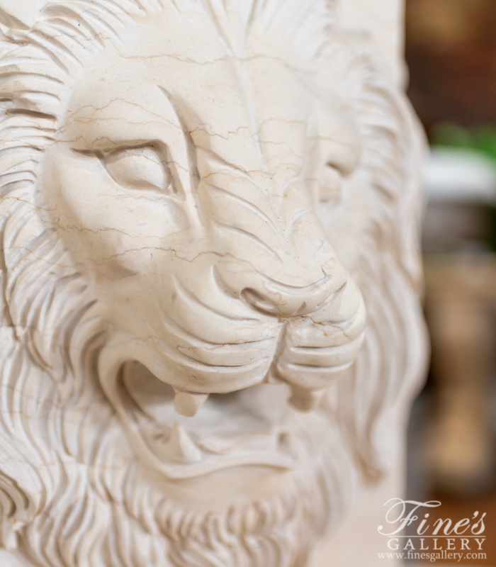 Marble Fountains  - Majestic Lions Cream Marble Garden Fountain - MF-1727