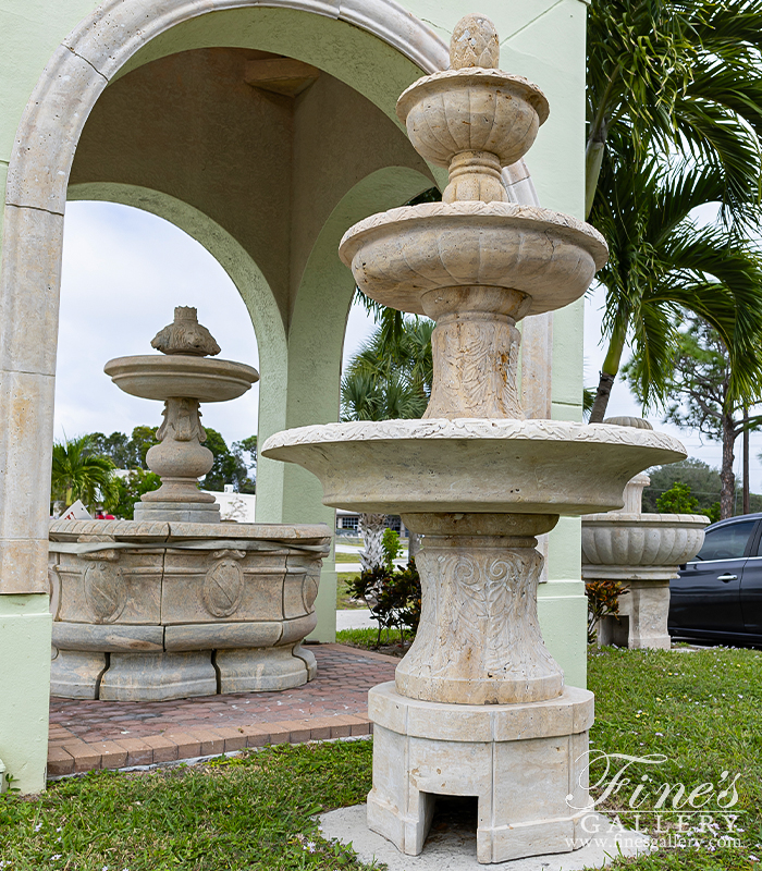 Marble Fountains  - Vintage Collection - Tiered Fountain In Light Travertine - MF-1754