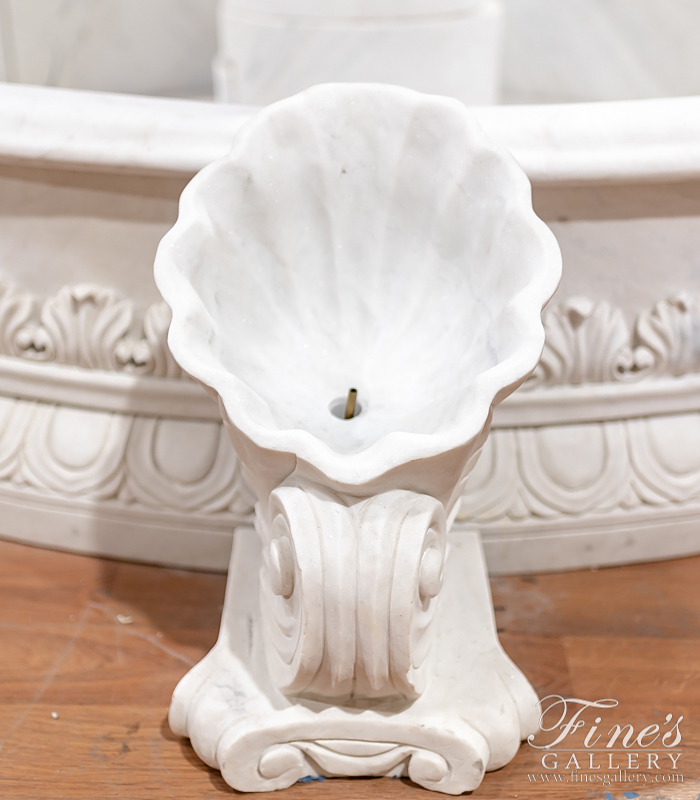 Marble Fountains  - White Marble Fountain With Elaborate Cornicopia Shell Pool Surround - MF-1782