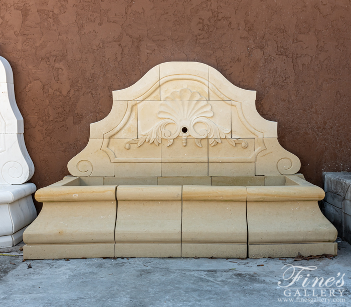 Marble Fountains  - Shell Motif Limestone Wall Fountain - MF-1834