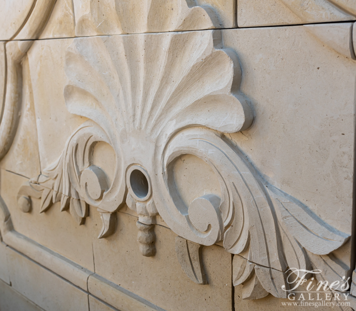 Marble Fountains  - Shell Motif Limestone Wall Fountain - MF-1834