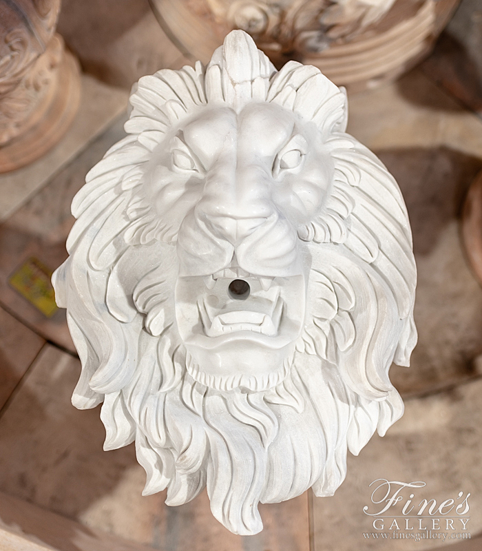 Marble Fountains  - Regal Pure White Marble Lion Head Fountain Feature ( Mountable ) - MF-1902