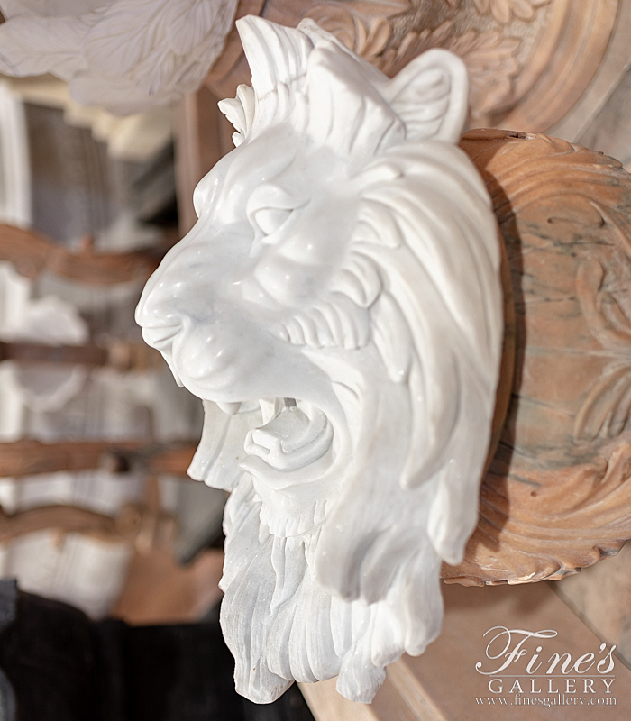 Marble Fountains  - Regal Pure White Marble Lion Head Fountain Feature ( Mountable ) - MF-1902