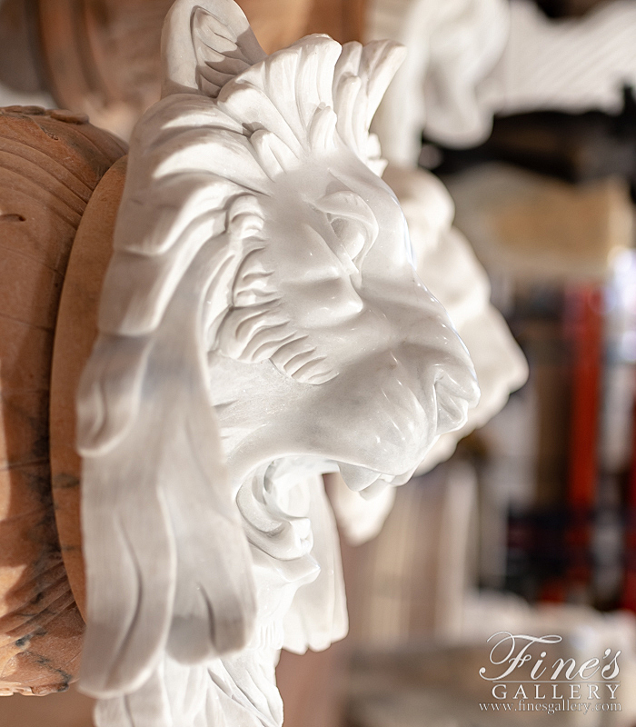 Marble Fountains  - Regal Pure White Marble Lion Head Fountain Feature ( Mountable ) - MF-1902