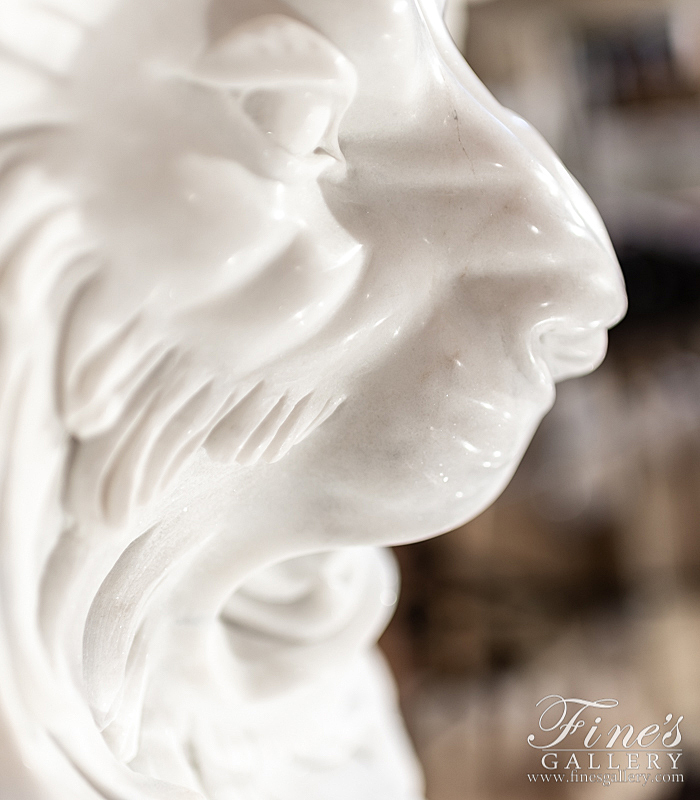 Marble Fountains  - Regal Pure White Marble Lion Head Fountain Feature ( Mountable ) - MF-1902