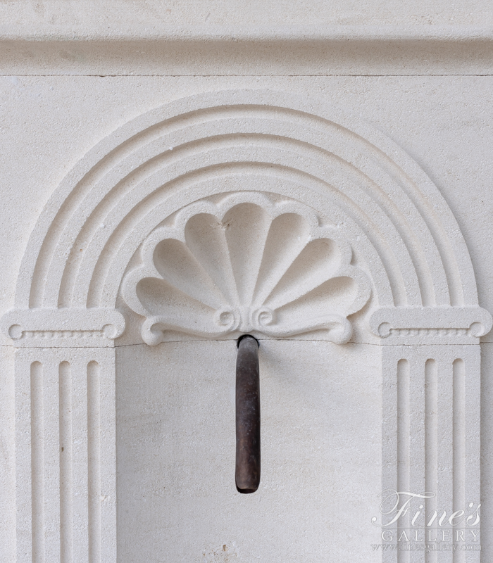 Marble Fountains  - French Limestone Shell Motif Wall Fountain - MF-1908