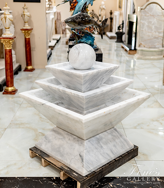 Marble Fountains  - Contemporary White Marble Fountain With Polished Finish - MF-1948