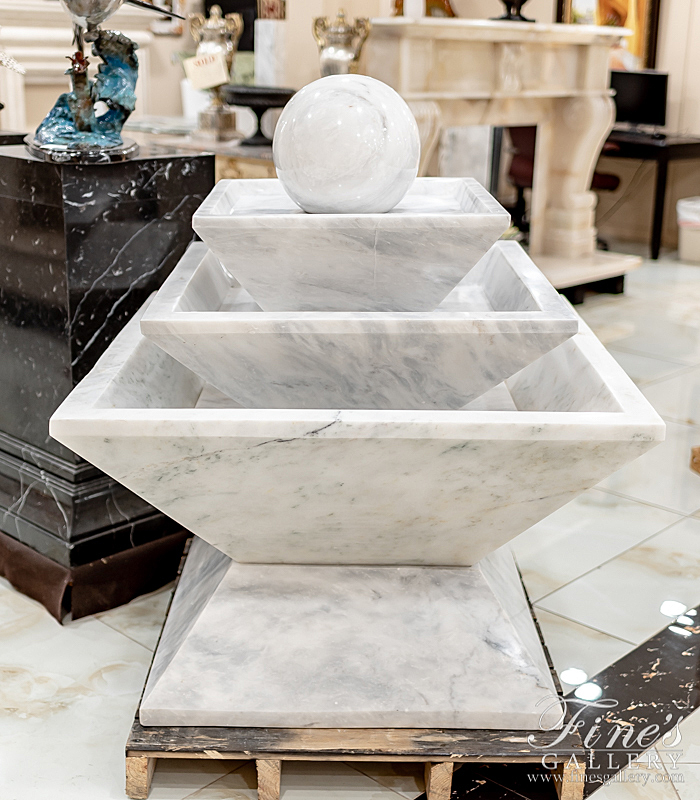 Marble Fountains  - Contemporary White Marble Fountain With Polished Finish - MF-1948