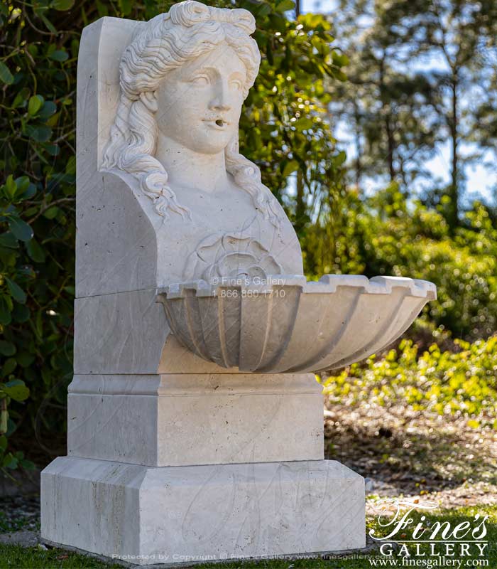 Marble Fountains  - Roman Lady Fountain In Hand Carved Italian Travertine - MF-1954